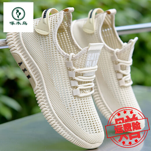 Woodpecker Marque domestique Chaussures de sport en maille d'été pour hommes Polydoule Sole Sole non glissée Casual Breathable Grand Mesh Hole Running Chaussures pour hommes A6630 White Breathable and Odor Aproof Mosed Model 38