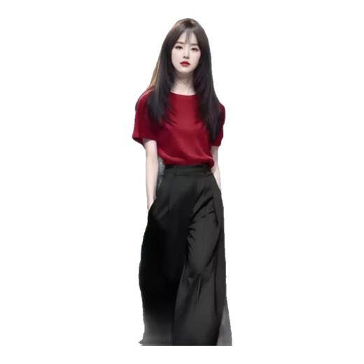 Pantalones casuales de Danzhuna Summer de mujeres 2025 Nuevo traje de moda Temperamento Temperamento estilo francés Pantalones largos de piernas largas 9717 Red + Pantalones negros M