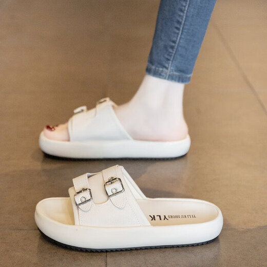 Zapatillas de suela gruesa para mujeres en verano Wear 2025 Nuevas chanclas de playa de moda para mujeres sandalias sandalias de excursión casual Khaki 37