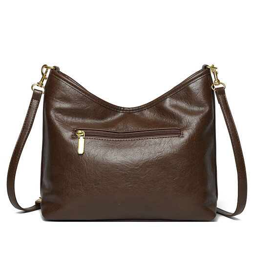 Kangaroo Kara genuine leather women's bag 2025 autumn and winter new large-capacity soft leather shoulder bag crossbody bag women's bag lightweight coffee brown (hand bag + card holder + gift box)