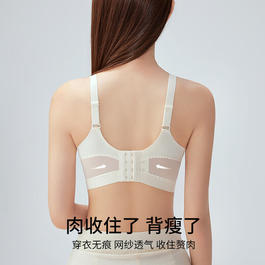婷美夏季薄款小胸聚拢文胸冰淇淋杯收副乳提拉防下垂美背蕾丝内衣 云烟青 XL 38/85ABC 【建议125-140斤】