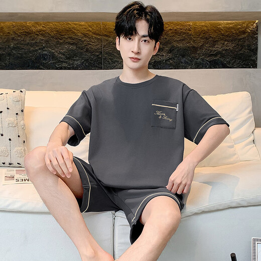 Arctic Velvet Sommer Herren-Pyjama für Sommerkamm-Kamm-Baumwollanzug Sommerhauskleidung 2025 neues Modell 9928 l Gewicht 100-120 Jin [Jin ist 0,5 kg]