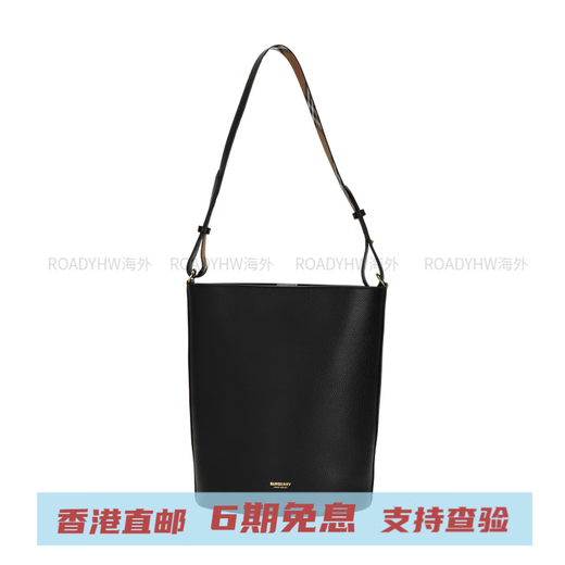 博柏利（BURBERRY）磁扣开合 粒面小牛皮 水桶包单肩斜挎手提包 中号 女款 黑色 基础装(包+防尘袋)