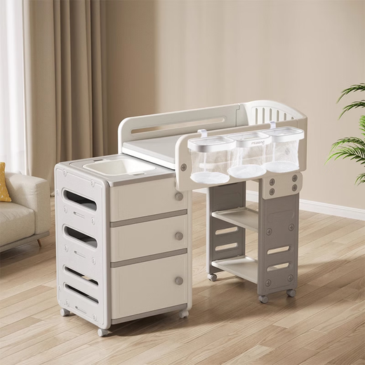 曼龙尿布台婴儿护理台新生婴儿多功能按摩换尿布台可移动小宝宝床 布台+抗菌乳胶垫+挂篮.