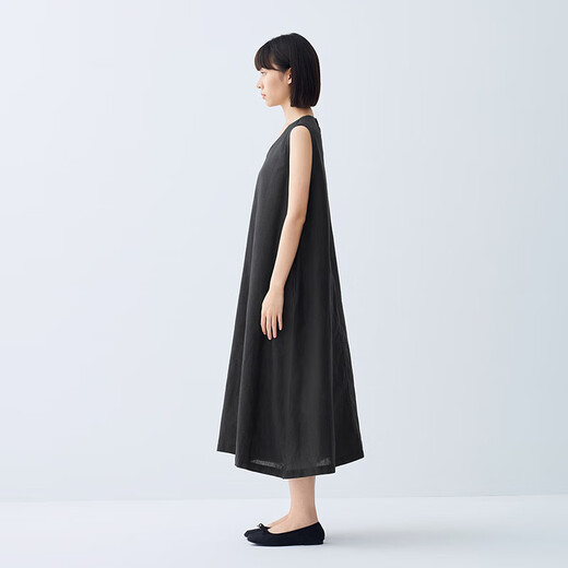 无印良品（MUJI）女式 棉 汉麻 无袖连衣裙女装裙子夏季 连身裙长裙 BCD91C5S 黑色 M （160/84A）