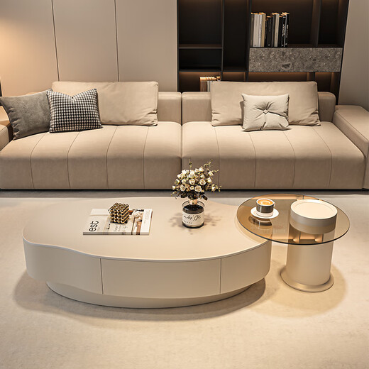Seaworthy simple coffee table living room special-shaped combination slate coffee table dining table home high-end atmospheric size apartment light luxury tea table white frame white cabinet pure white slate 120