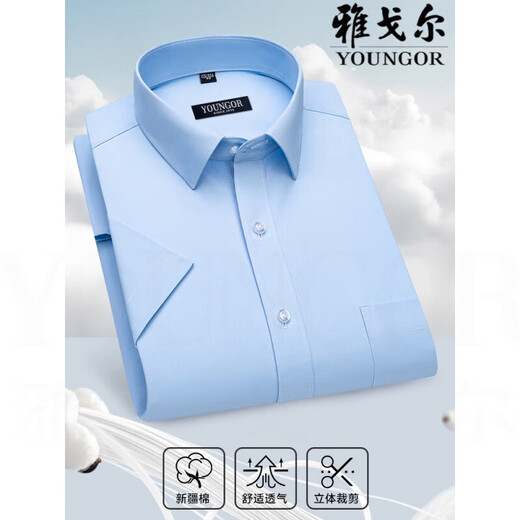 雅戈尔旗舰官方店男士短袖衬衫中年商务休闲条纹免烫抗皱正装纯色衬衣男 DX6629 39 建议【120-130斤】