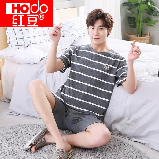 Hongdou (HODO) Summer Simple Pajamas Summer de manga corta Summer Lave Tamiz Lo suelto Ropa para el hogar del hogar del algodón delgada para usar H9928 L