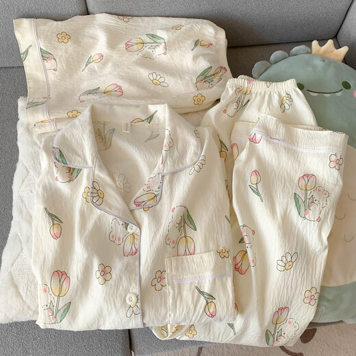 Jingpufei HelloKitty cotton gauze pajamas women's cute three-piece set home clothes Yunduo Cotton-9902# Star KT cat three-piece set M [Suggestion 75-100Jin[Jin equals 0.5 kg]]