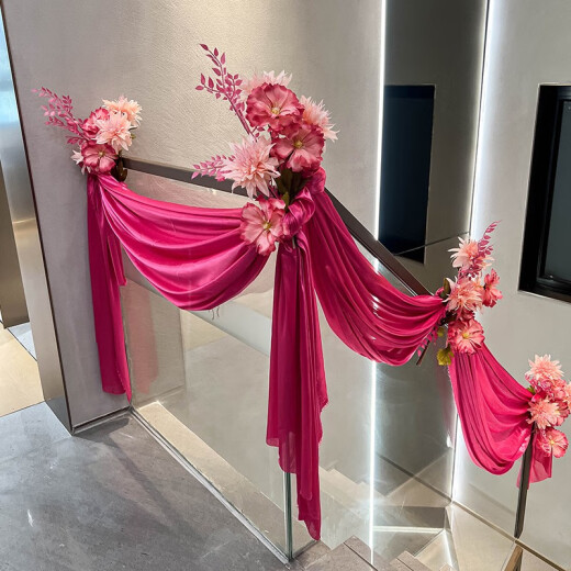 CLCEY Wedding Stair Handrail Decoration Wedding Room Layout Scene Bow Honeycomb Ball Post Hanging Decoration Wedding Flower B3892-Big Red Pearl Ice Wire Cloth 4 meters