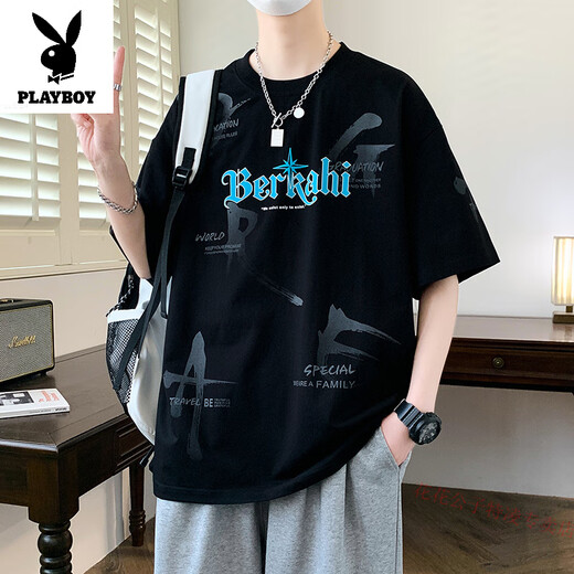 
Playboy teen short-sleeved T-shirt boy 12-15-year-old junior high school students' pure cotton tops trendy handsome big children's summer clothing 693 beige M 80-95Jin [Jin equals 0.5 kg]