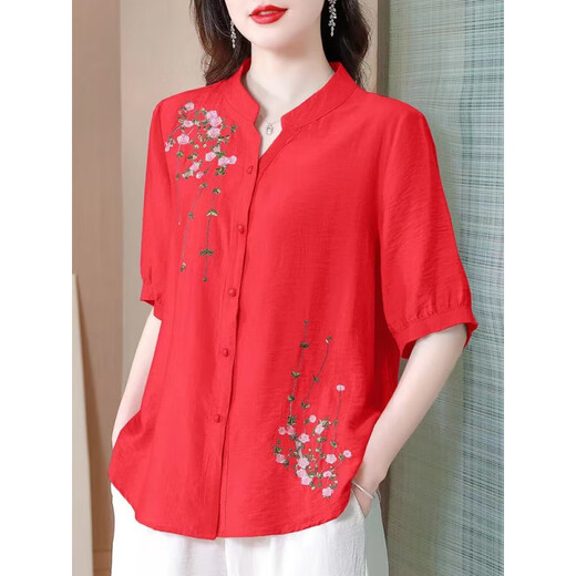 Jin Jiaoli Guangzhou Piting Woming's Shirt Summer Summer Mid-mane Algody and Lines Top for Women 2025 Nuevo bordado de estilo chino Madre para mujeres ropa Azul a 694 m alrededor de 108 Jin [Jin equivale a 0.5 kg]
