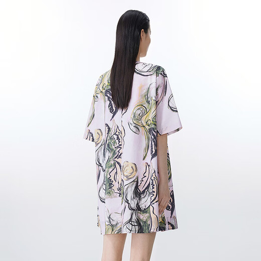 JNBY/Jiangnan Buyi 25 summer new dress Little Flower Cyclamen Print Medium Sleeve Round Neck A-type 5P4G15430 690/Pink S