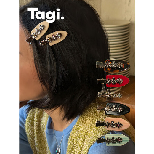 Tagi.金属鼓鼓小花无痕发夹醋酸鸭嘴夹刘海夹发卡-玳瑁可可