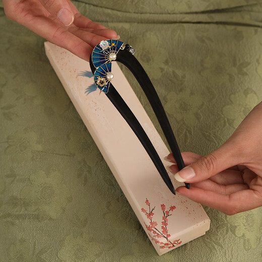 Su Shiliu's classical ethnic style black sandalwood hairpin, new Chinese style retro hairpin, hairpin, birthday gift for girlfriend, double fan bell, sandalwood hairpin