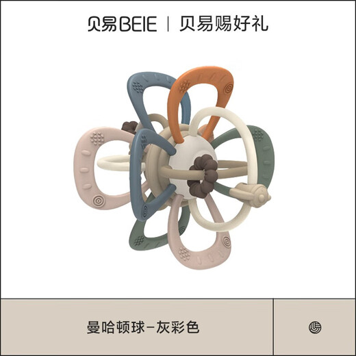 Beiyi baby teether, molar and chewing gum baby toy, Manhattan hand ball, can be chewed and grasped for training, Manhattan ball - gray color, rotatable