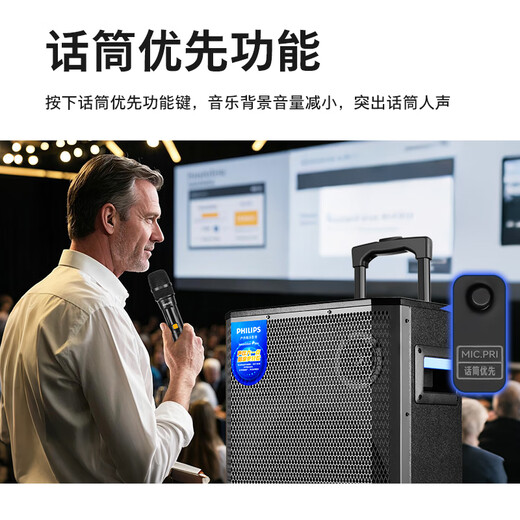 Philips (PHILIPS) SD170MAX 12-inch square dance audio outdoor stage high-power mobile portable trolley speaker wireless Bluetooth high-volume karaoke amplification with dual microphones