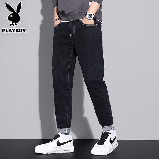 Джинсы Playboy Men's Summer Thin Thin Chare показывает, что высоко свободно покрывало модным ретро-ретро. Универсальные летние повседневные брюки мужчины 6621 черные [лето тонкие] 28 [2 фута 1-вес 90-100 Jin [Jin равняется 0,5 кг]]]