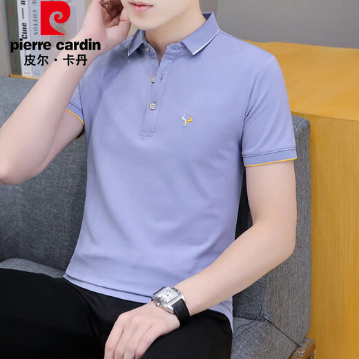 皮尔卡丹（pierre cardin）珠地棉短袖t恤男士潮流2025夏季新款商务青年翻领POLO半袖上衣服 681深蓝色 XL