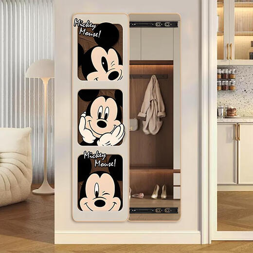 三栖虎米奇隐藏式全身推拉镜子装饰画挂画试衣壁画玄关隐形穿衣镜子 6198 30*120cm厚3.2默认左推拉圆角框