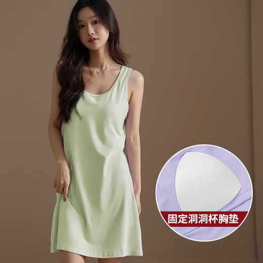 
Langsha pajamas for women in summer solid color new thin vest with chest pad in summer can wear nightgown casual and simple home clothes 11977 with chest pad M