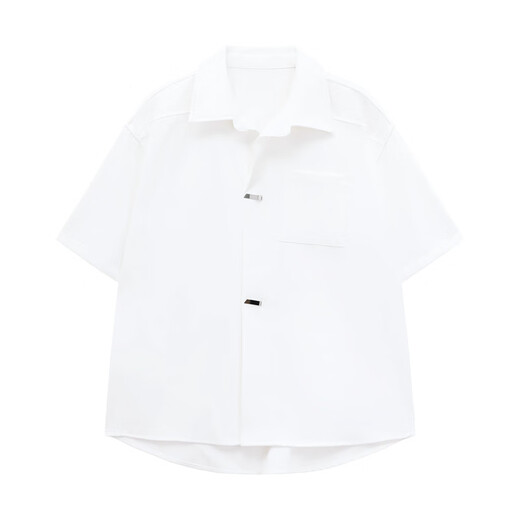 Poum Mode weißes weißes Kurzarmhemd Herren 2025 Sommer Neues lose trendy Hemd lässig halb Ärmel Top CSP-C983 Weiß 2xl (Empfohlen 150-170jin [Jin ist gleich 0,5 kg])