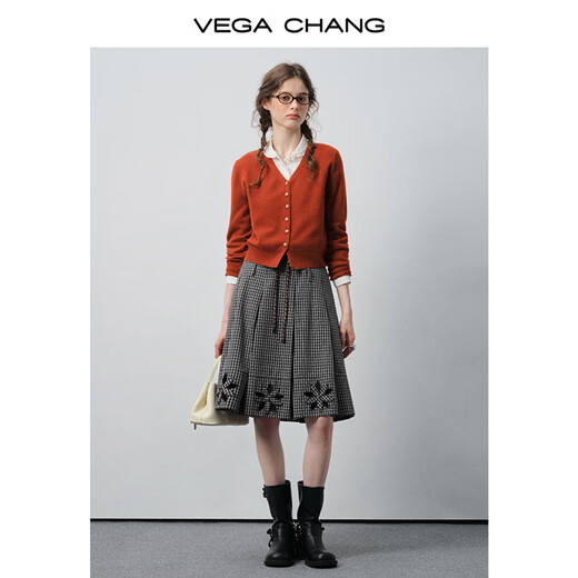 
VEGA CHANG [100% wool] wool sweater for women 2025 new autumn temperament simple cardigan sweater cherry red (wool sweater) all size