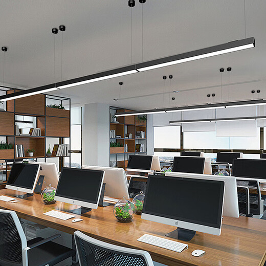 Deng Ling Office Chandelier LED Strip Light Shopping Mall Supermarket Office Building Flat Ceiling Live Room Light Black Frame Right Angle 120*20cm 48W White Light 10 Pack