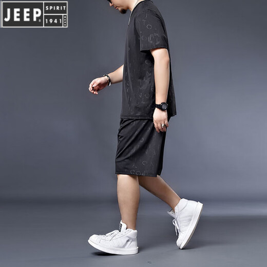 JEEP SPIRIT冰丝速干t恤男胖子肥佬加肥加大码男装夏季休闲运动短袖短裤套装 9922一套 3XL