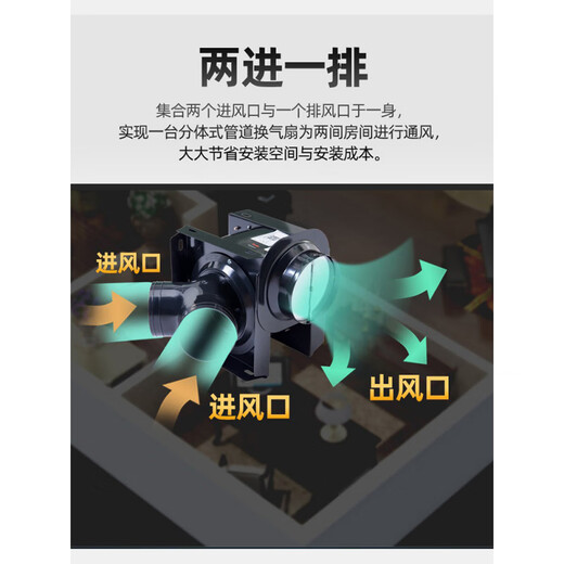 管道风机分体式排气扇一拖二抽风机酒店卫生间换气扇排风扇 DPT10-11150风量接管100/赠