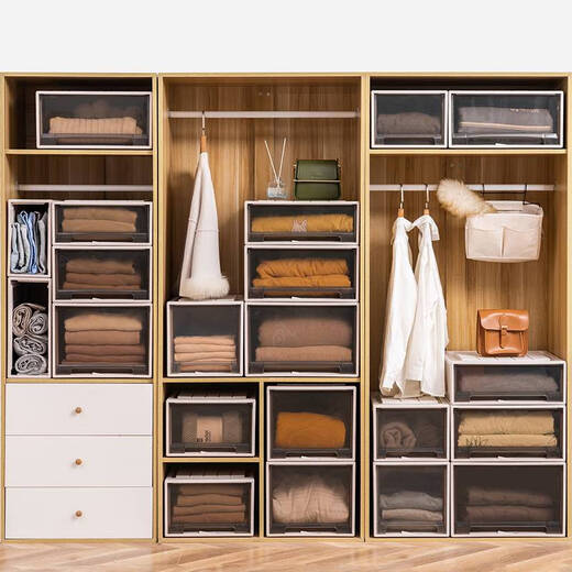 Sanqihu Wardrobe Storage Box Drawer Storage Box Household Wardrobe Clothing Organizer Plastic Clothes Storage Cabinet Export 3523 Depth 47*Width 35*High 23cm Special Offer One Pack Tea Color