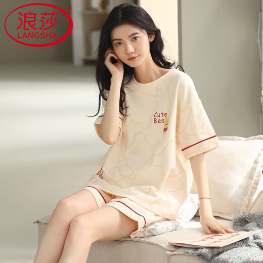 LangSha pajamas (LangSha) women's summer pure cotton shorts can be worn on the outside 2025 new cotton home clothing set 9885 Brand pure cotton M Recommended 80-100Jin [Jin equals 0.5 kg]