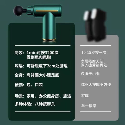 小米有品正品德国放松筋膜电动按摩按摩器多功能专业级健身肌肉震动颈椎 绿[按键标配版]3888转/3档+4头+ 德国品质[专业级筋膜枪]消除酸