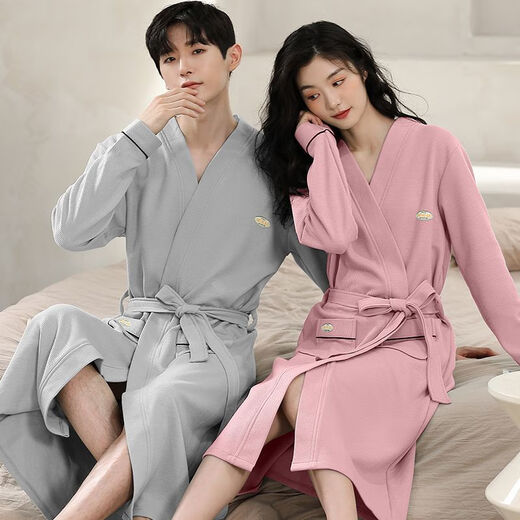 Couple Bathrobe un homme et une femme couple de nuit printemps et automne coton long lacet-up yukata mid-longueur occasionnelle hommes maison jb27822 femelle-jb16822 mâle m célibataire femelle m taille