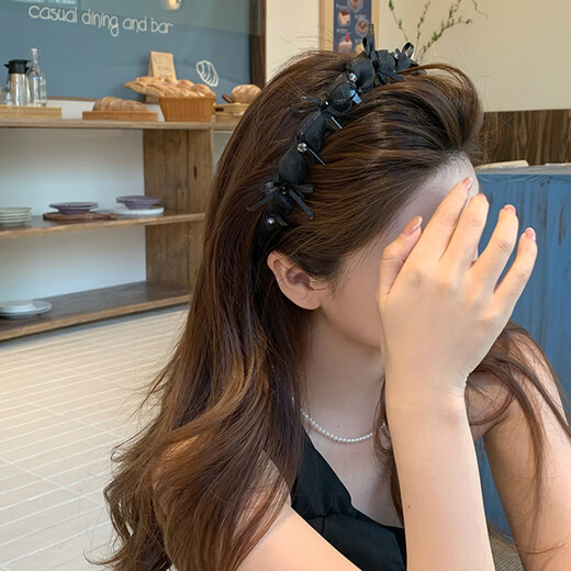 Jiao Xuefei simple bow rhinestone mesh headband hair accessories face wash hair pressure headband with teeth anti-slip women's high skull new style