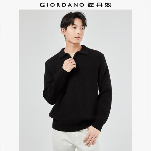 Giordano sweater men's machine washable thickened pullover sweater long-sleeved lapel half-zip sweater for men 01054785