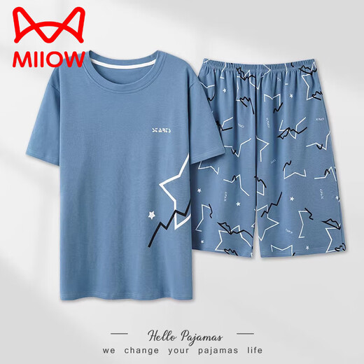 猫人（MiiOW）2025新款睡衣男士夏季薄款纯棉短袖短裤家居服夏天大码套装 9926 L