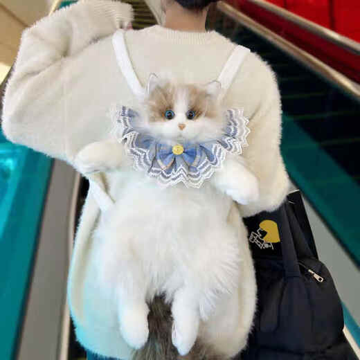 赟娅仿真布偶猫背包玩偶猫咪娃娃毛绒公仔小书包抱枕玩具生日七夕礼物 布偶猫玩偶双肩包（珍珠围脖） 下单即送礼袋+梳洗套装