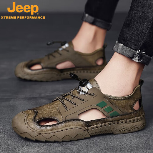吉普（JEEP）凉鞋男2025年新款夏季男士外穿包头休闲防滑耐磨沙滩两用开车拖鞋 12033黑色 鸿运 40