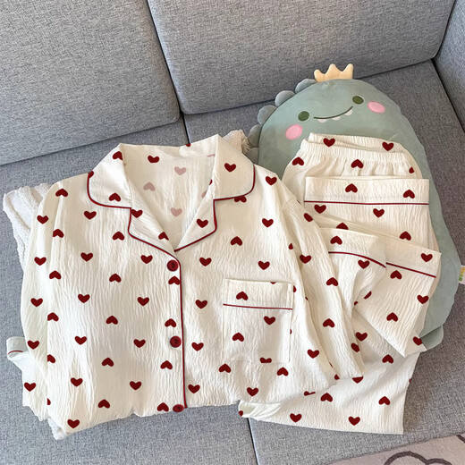 Antártico Gentle Girl Girl's Heart Cardigan Pajamas se puede usar afuera en la primavera Nuevo ropa de tela arrugada de ropa de manga larga KK3523# M 170 [sugerido 80-100Jin [Jin iguala 0.5 kg]]]