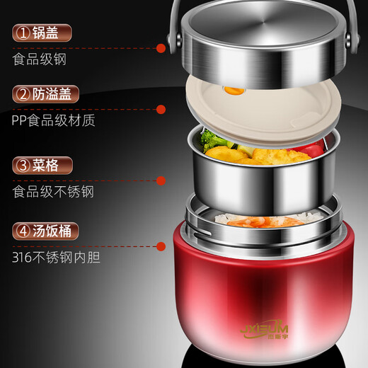 SUPOR 2025 New Vacuum Insulated Lunch Box 24-Hour Extra Long Double-layered Bucket for Office Workers to Bring Rice Stainless Steel Soup Bowl 1.2L Hongmeng Gold 316 Liner