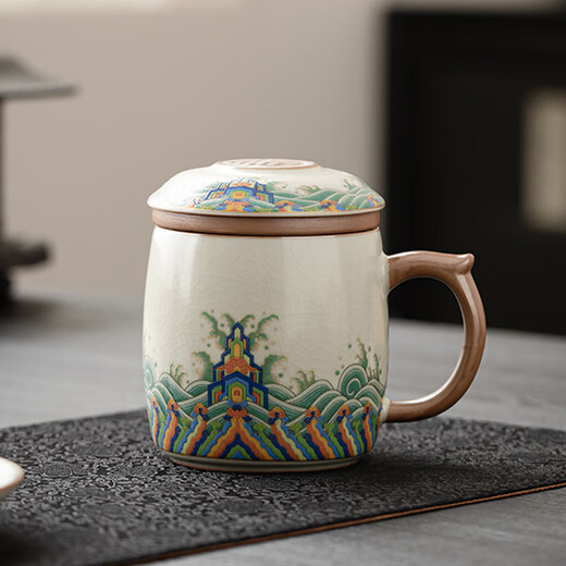 Xin Yu Li Ru Kiln Tea Cup Tea Water Separation Tea Cup Cultural and Creative Souvenir Father's Birthday Gift Men's Souvenir for Dad