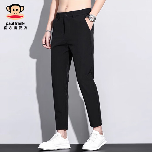 大嘴猴（paul frank）潮牌轻商务九分男士休闲裤子夏季薄款冰丝凉感弹力修身男装小西裤 黑色9905B【官方正品】 32 【建议130-140斤】