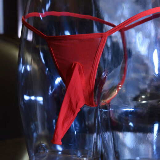 Men's thong sexy oily jj set of underwear elephant thong T-pants transparent ultra-thin breathable stockings underwear red one-line thong opening