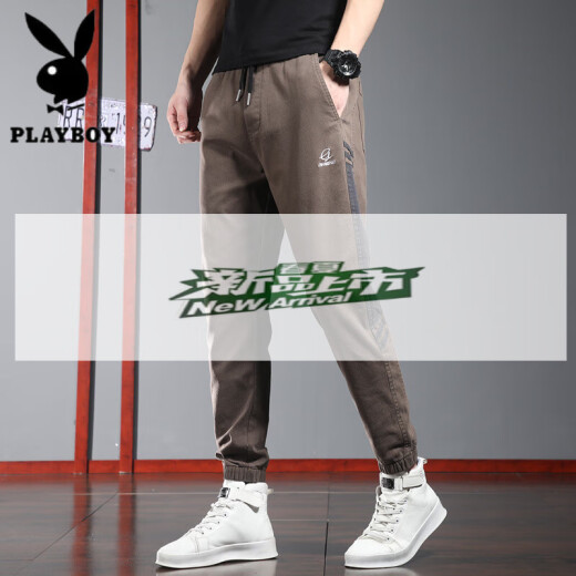 花花公子（PLAYBOY）夏季薄款休闲裤男士潮牌宽松束脚运动裤2025新款夏天工装哈伦裤子 9859深灰 XL 32-33码