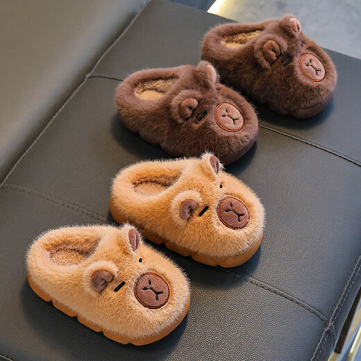 Kapibala children feel like stepping on shit, girls winter cartoon cute non-slip indoor home soft-soled slippers baby slippers upgraded environmentally friendly material light coffee slippers 12 35/36 size (shoe inner length 21CM suitable for feet 20