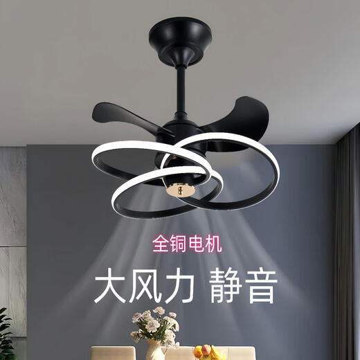 雷士照明 NVC年新款隐形吊扇灯大风力家用餐厅饭厅卧室电风扇一体吊灯静音 隐形款9227/黑60CM变频遥控+直接