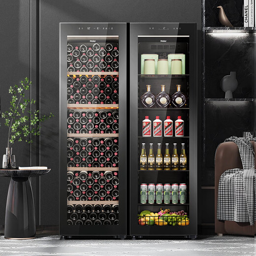 Haier new product built-in ice bar constant temperature and humidity wine cabinet home vertical humidifier office living room refrigerated fresh cabinet air-cooled wine wine display cabinet ice bar | air-cooled frost-free | 378L left and right door replacement