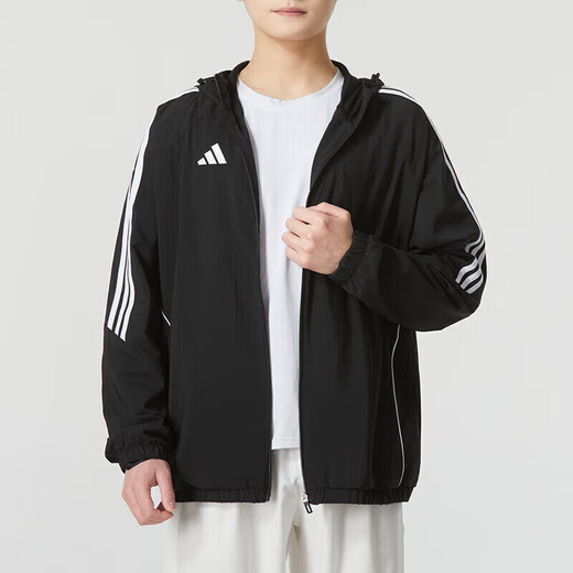 adidas Sportanzug Herren Sportwear Fashion Drei-Streifen gewebte Kapuzenjacke Jacke Casual Hosen Hosen ein Stück gewebte Jacke/Tasche mit Reißverschluss S