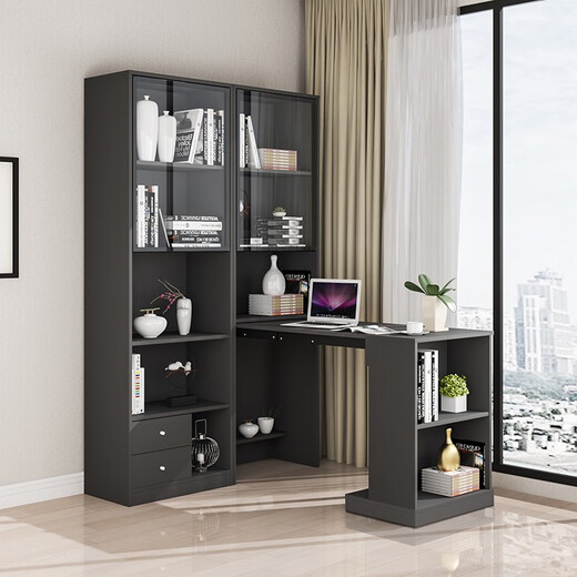 UFSAGCG Corner Desk Bookshelf Integrated Simple Modern Student Desk Home Desk Writing Desk Bookcase de reserva Single Gabinete + Tabla de plegamiento superior Longitud blanca en relieve 1396*35